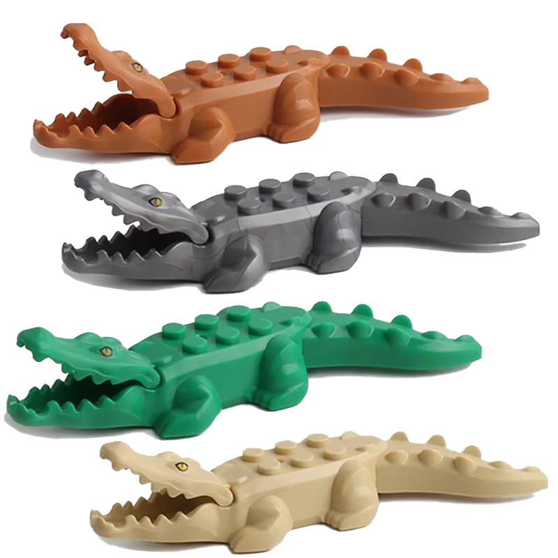 MOC Farm Zoo Animal Building Blocks Crocodile Shark Dolphin Chimpanzee Cow Leopard Educational Game Accessories Bricks Kids Toys