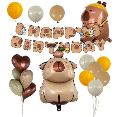 Cartoon Capybara Kapibara Theme Aluminum Film Balloon Set, Flag Birthday Party Decoration Venue Layout
