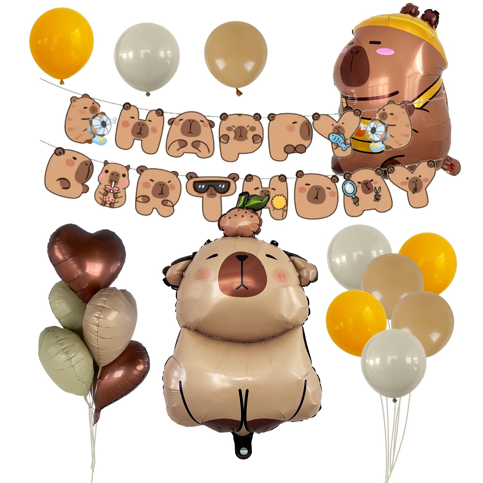 Cartoon Capybara Kapibara Theme Aluminum Film Balloon Set, Flag Birthday Party Decoration Venue Layout Style 1