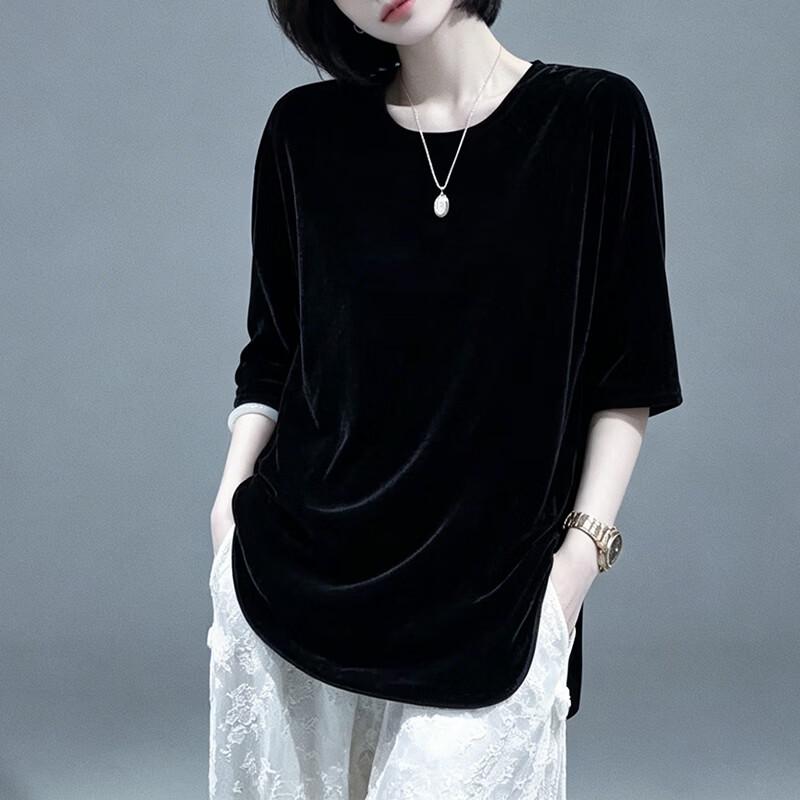 Women s Mulberry Silk Velvet Five-Point Sleeve T-Shirt XXL