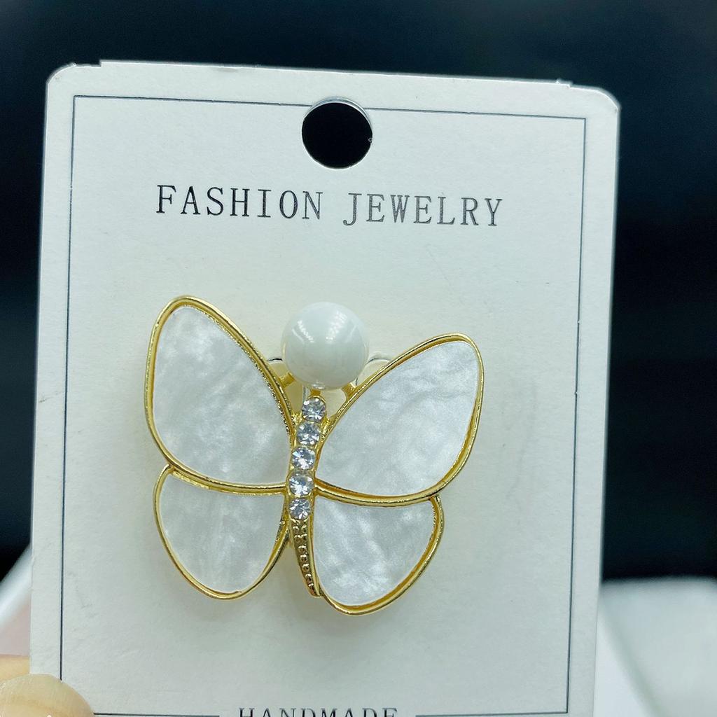 Butterfly Brooch With White Pearls And Crystal Accent Jewelry Accessories For Wedding Attire And Special Occasions