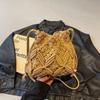 Kleine Eimer-Handtasche im frischen Stil, durchbrochen, mit Kordelzug, Umhängetasche, gewebte Strandtasche, für den Freizeitgebrauch