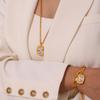 Minimalist Gold-Plated Titanium Steel Pendant with Diamond-Accents - Geometric Oval Design Jewelry Set.