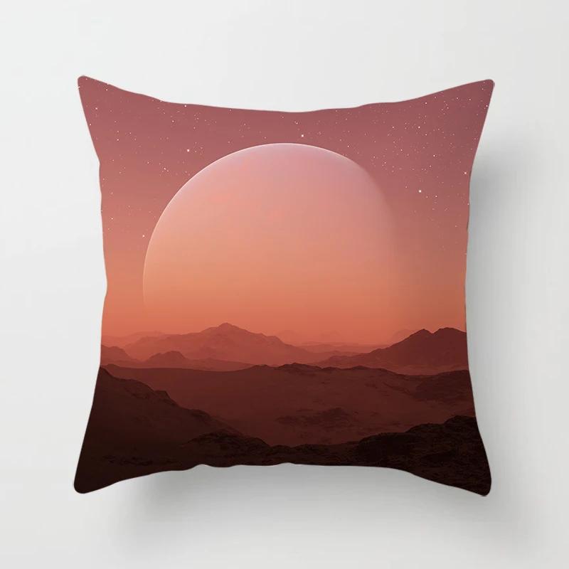 Cartoon Illustration Sunset Landscape Printed Pillowcase Living Room Sofa Bedroom Home Decoration Cushion Cover