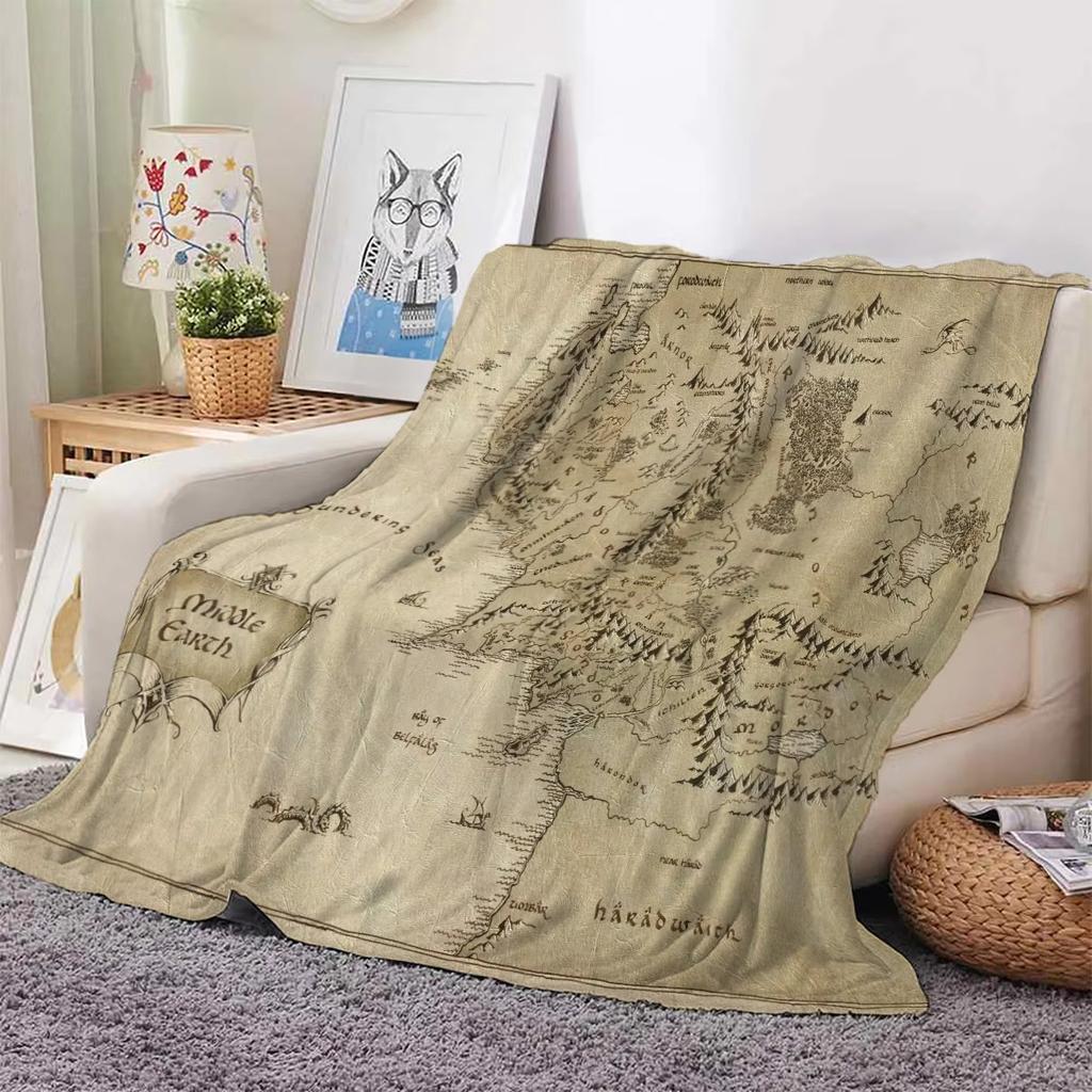 Middle Earth Map Print Blanket - Skin-Friendly Soft Warm, Thickened for 4 Seasons, Home & Office Use