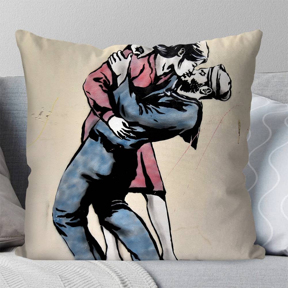 Federa Cuscino Banksy Graffiti Cuscino Quadrato Camera da Letto Divano Cuscino Comfort per il Tempo Libero Auto Soggiorno Decorazione per la Casa