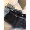 2025 Spring/Summer Women's Retro Gradient High-Waist Denim Shorts - Korean Fashion, Mid-Length, Straight Leg