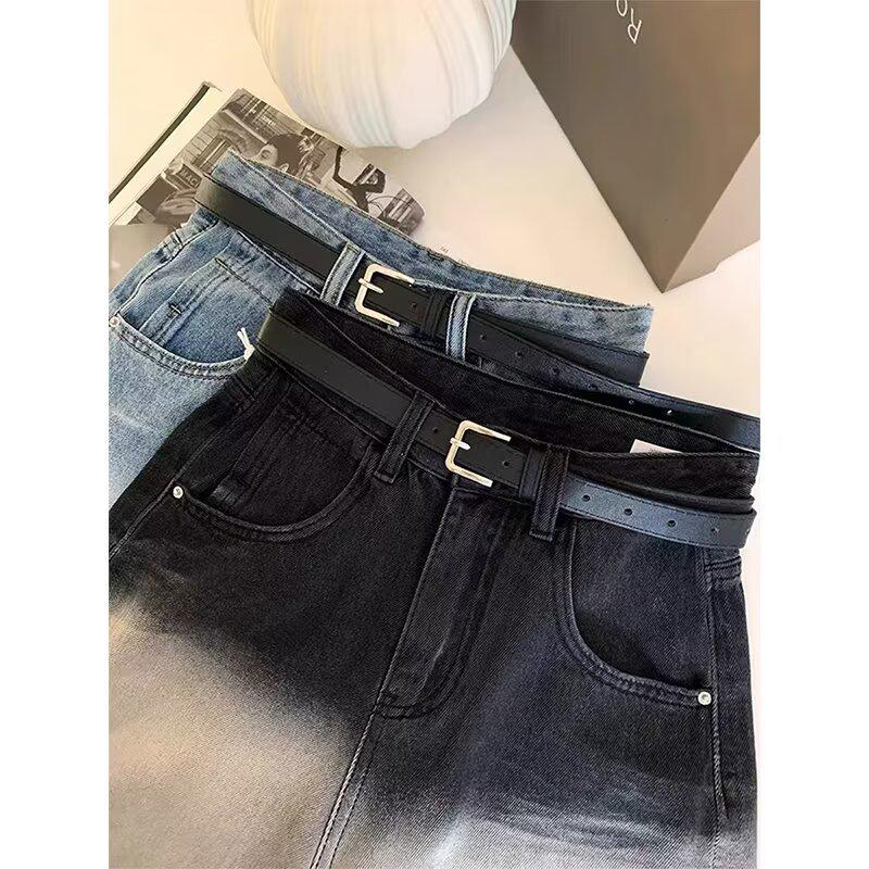 2025 Spring/Summer Women's Retro Gradient High-Waist Denim Shorts - Korean Fashion, Mid-Length, Straight Leg