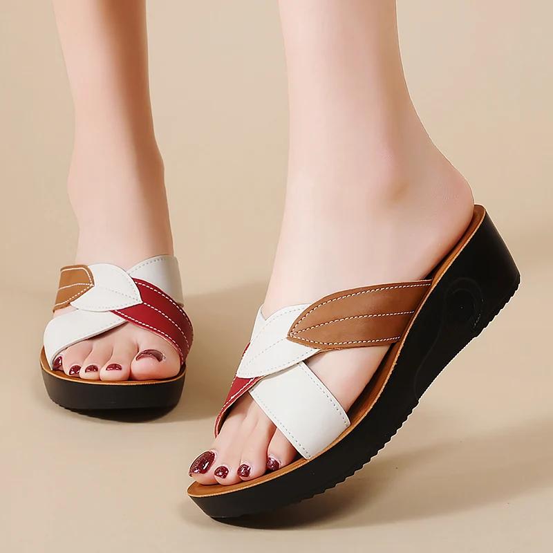Fashion Summer Women Wedge Sandals 2024 New Fashion Fish Mouth Non-slip Leather Casual Shoe Ladies Retro Platform Sandalias De Mujer