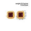 SHIXIN Vintage Red Black Resin Square Earring Women 2026 New 18K Gold Plated Stainless Steel Stud Earring Statement Jewelry Gift