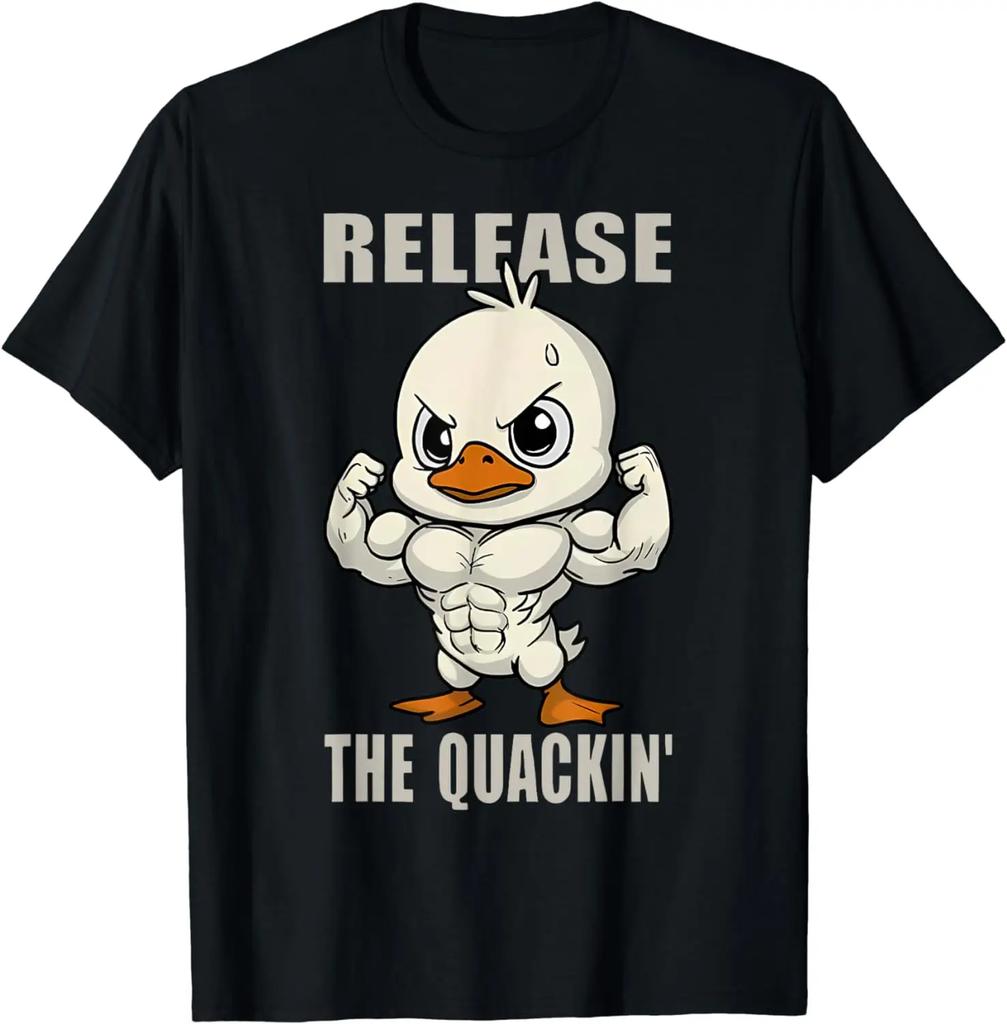 Fashion Release The Quackin Duck Gym Weightlifting Bodybuilder T-Shirt Graphic T Shirts Men Clothing Streetwear Camisetas