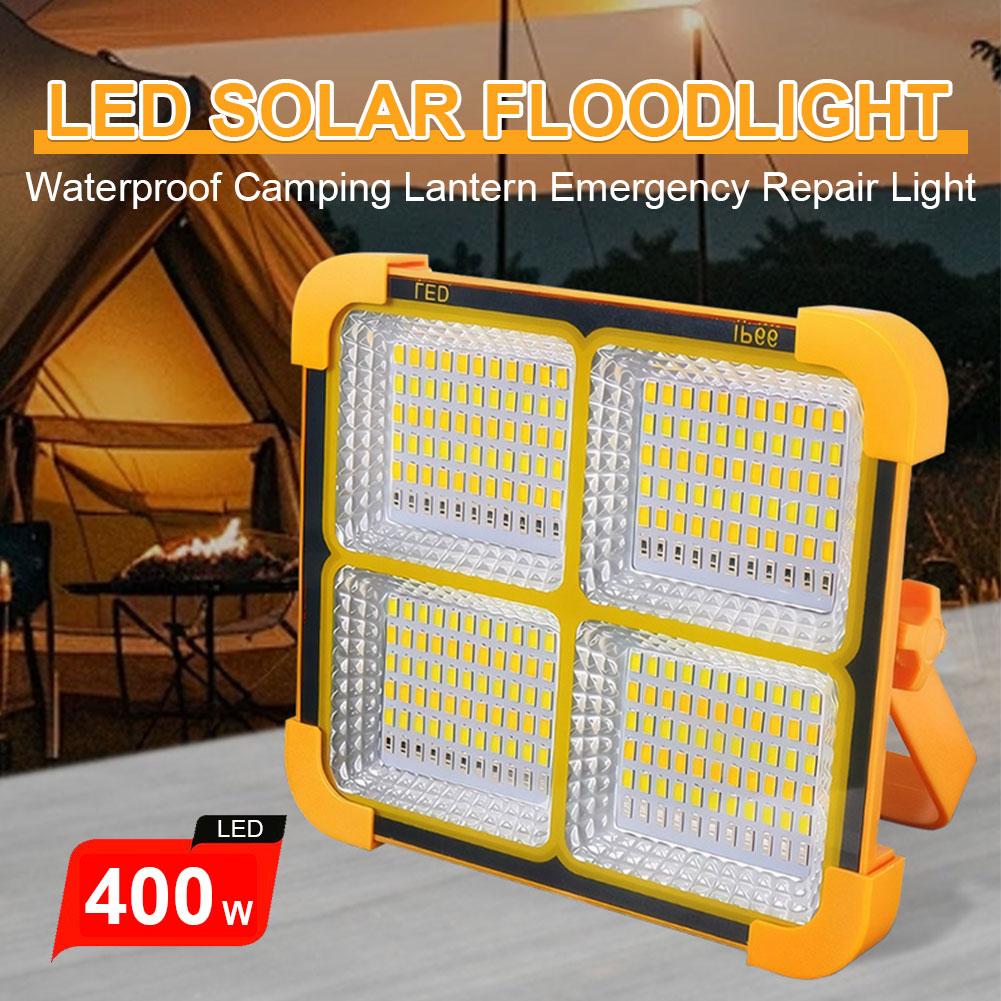 Solar Flashlight with Stand Holder 400W LED Solar Floodlight IP66 Waterproof Searchlight USB Rechargeable Emergency Repair Light
