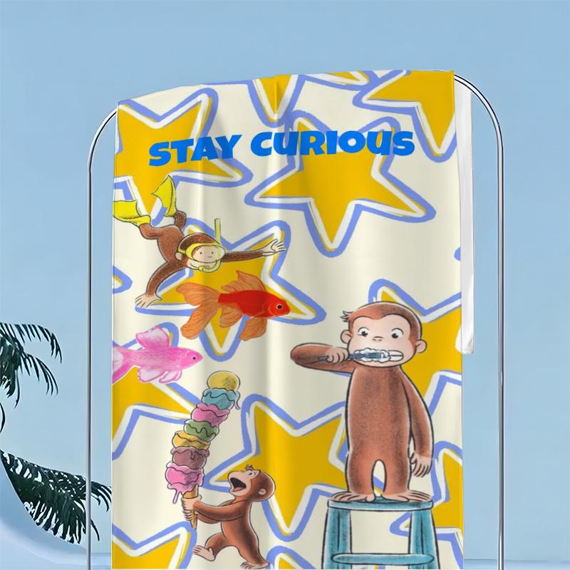 Curious George Beach Towel, Cute Monkey Print Oversized Bath Towel, Soft Quick Dry Summer Pool Blanket for Kids 1pcs