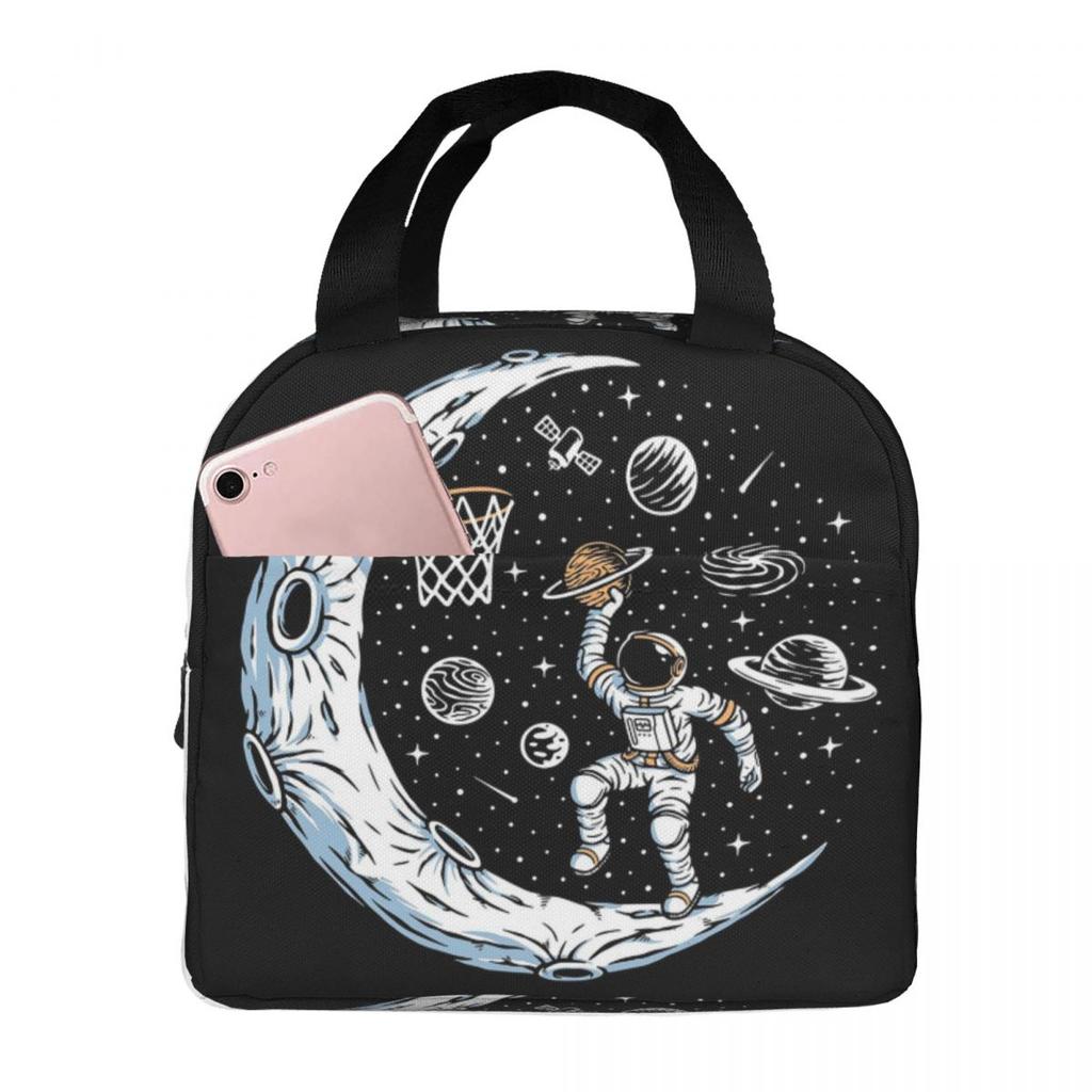 Astronaut Playing Basketball In Space Insulated Lunch Bag for Women Children Leakproof Food Boxes Thermal Lunch Box Tote