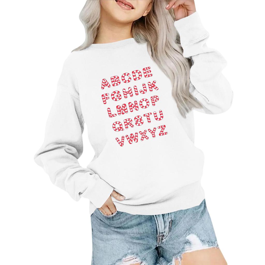 Kids' Fashion Loose-Fit Casual Long-Sleeve Christmas Print Oversized Crewneck Sweatshirt
