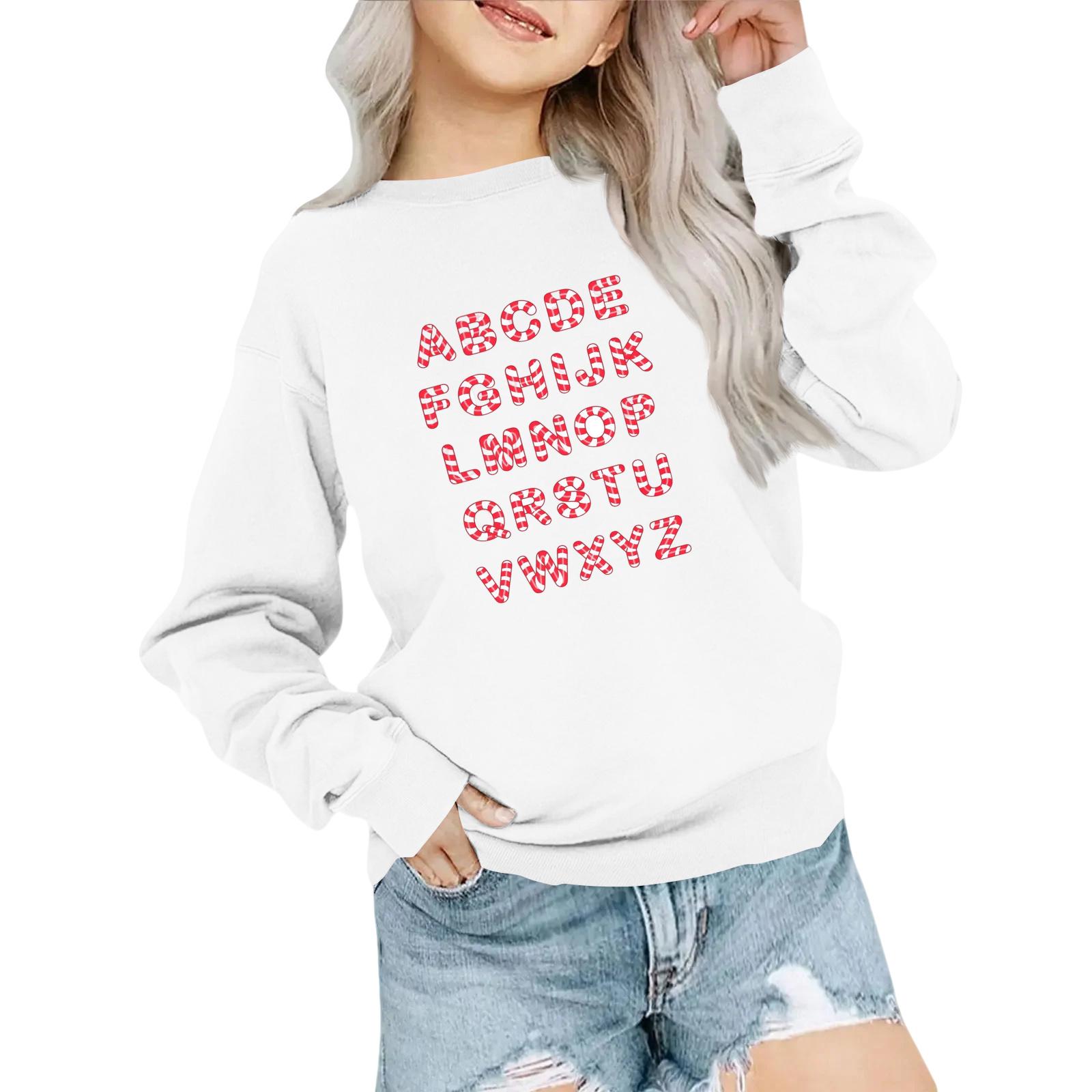 

Детская модная толстовка оверсайз с круглым вырезом, свободного кроя, с длинными рукавами, с повседневным рождественским принтом 110 белый