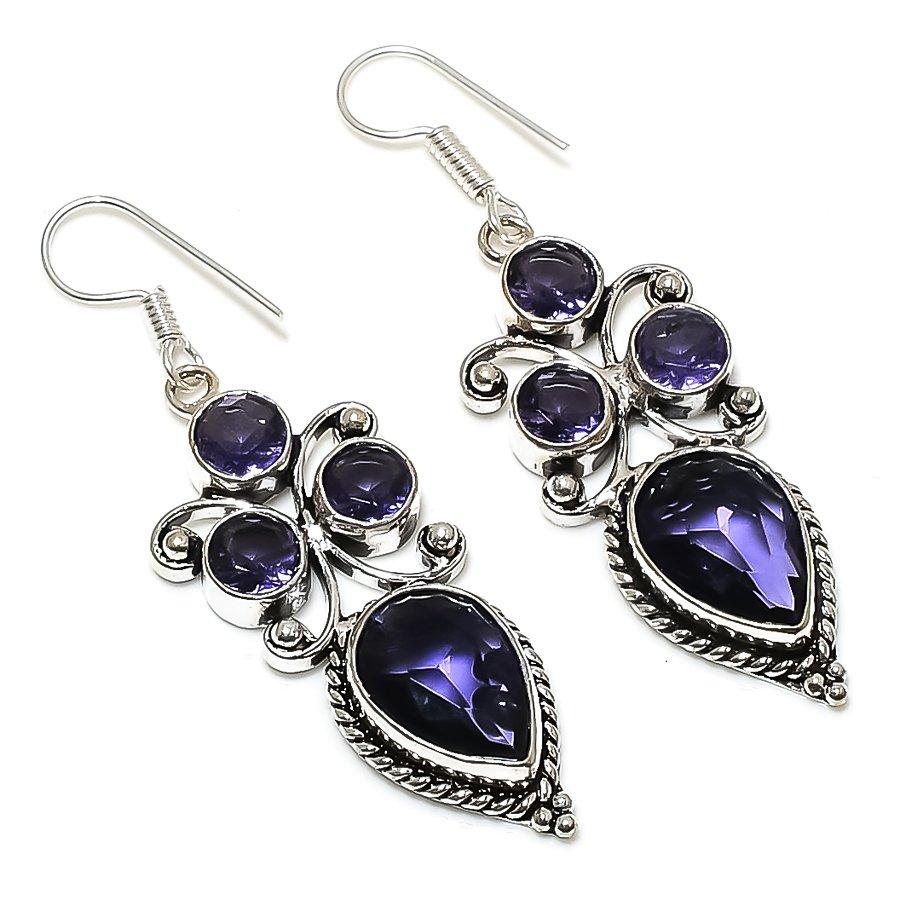 

Этнические ювелирные серьги ручной работы с аметистом, 2,36 дюйма, VR-3010