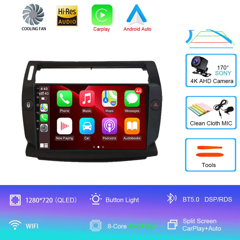 Car Radio Android 14 Carplay For Citroen C4 C-Triomphe Quatre 2004 - 2014 Navigation GPS Multimedia Player Stereo WiFi+4G DSP BT