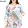ZANZEA Women Casual O-neck 3/4 Sleeve Loose Print Blouse