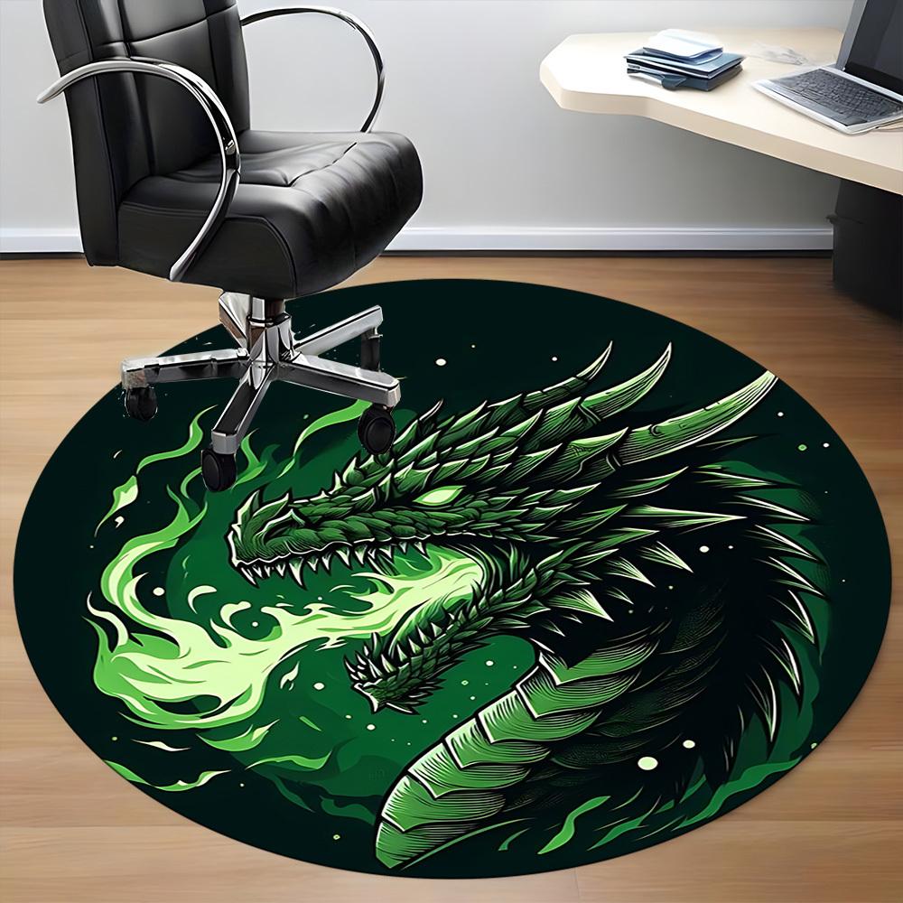 1pc Green Dragon Illustration Carpet, Round Non Slip Durable Large Size Office Carpet, Suitable for Office