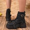 Fashion Autumn Winter Women's Gladiator Boot Chunky Heels Leather Punk Platform Shoes Buckle Motorcycle Boots Goth Chelsea Mujer Zapatos