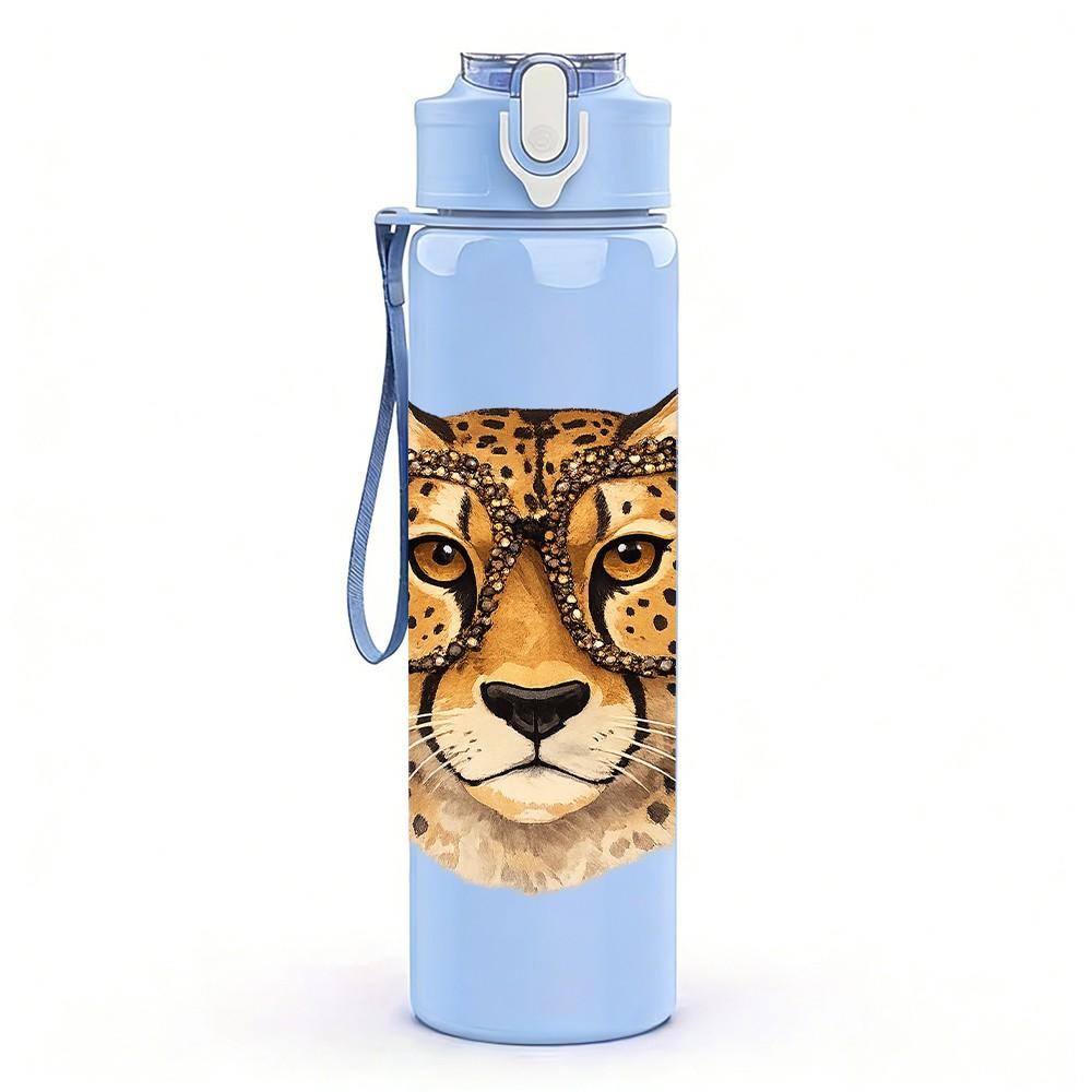1PC Realistic Leopard Wild Animal Print 750ml Color Plastic Sports Water Bottle Leakproof Flip Straw Lid Suitable for Sports Office Home Use