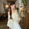 Seaside Vacation Style One-word Shoulder Straps Long-sleeved Shirt Women's Clothing Autumn High-waisted Thin Skirt Two-piece Set