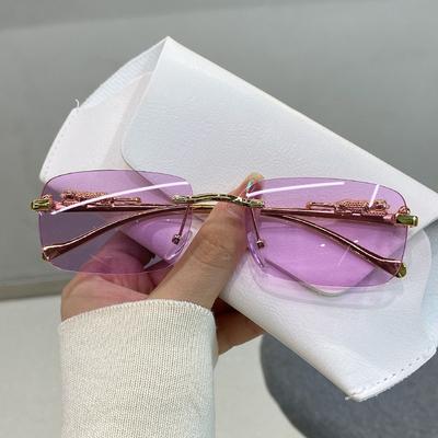 New Men'S Small Square Leopard Decorated Sunglasses Classic Retro Frameless Small Eyeglasses Cool Colored Women'S Eyewear