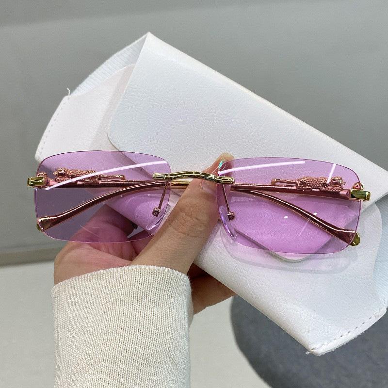 Retro Sluneční brýle s kovovou hlavou leoparda Bezrámové sluneční brýle Pánské a dámské Malý rámeček Klasické brýle UV400 Brýle