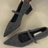 Winter Cotton Women Mary Jane Shoes Shallow Pointed Toe Shoes Concise Square Heels Shoes Zapatillas De Mujer