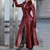 Damen-Jacke aus Kunstleder mit Reißverschluss, schmale Passform, stilvoller, eleganter Trenchcoat mit Stehkragen für Herbst und Winter