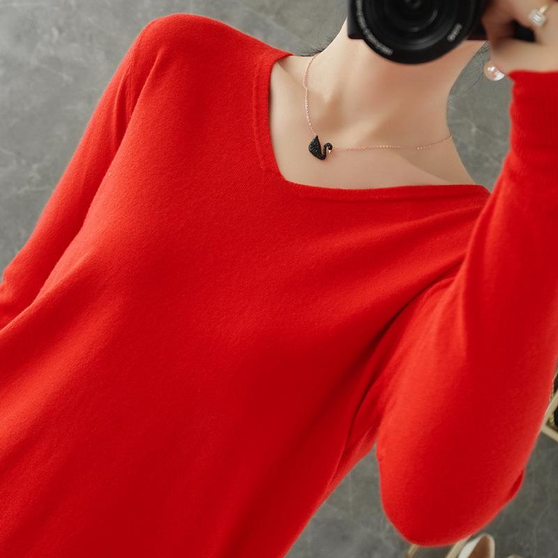 Women's V Neck Long Sleeve Solid Knit Sweater Slim Basic Layering Pullover Jumper