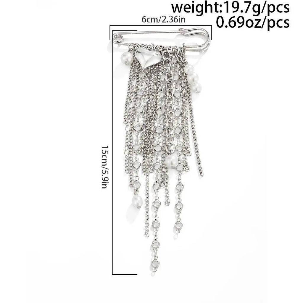 SHIXIN Multi-Layer Beaded Tassel Brooches Women Exquisite Heart Imitation Pearl Pendant Brooch Pin Versatile Clothing Accessory
