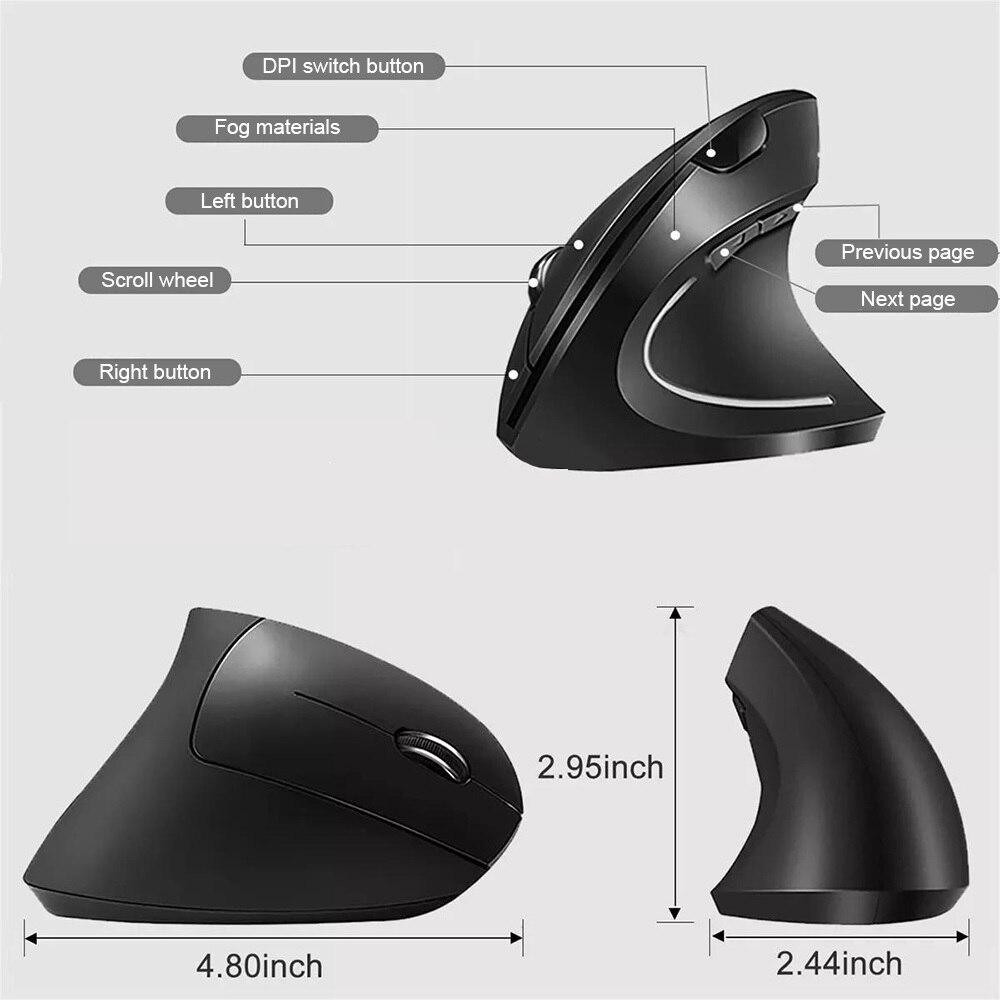 Wireless Mouse Vertical Mouse Ergonomic Lightweight 800/1200/1600 DPI Adjustable Ergonomic Mice Wrist Protection Computer Laptop