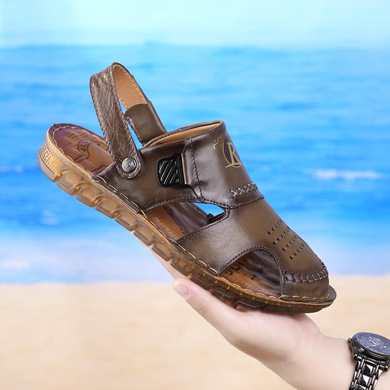 Fashion New Handmade Summer Sandals Men Breathable Leather Shoes Man Outdoor Men Sandals Antiskid Beach Sandals Hollow Shoes Footwear