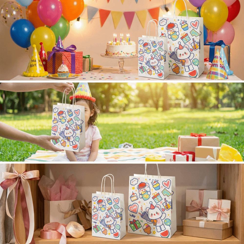 10Pcs New Cartoon Gift Bags Kraft Paper with Handles Snack Packaging Bag Lucky Eco-Friendly Shopping Bags Gift Wrapping
