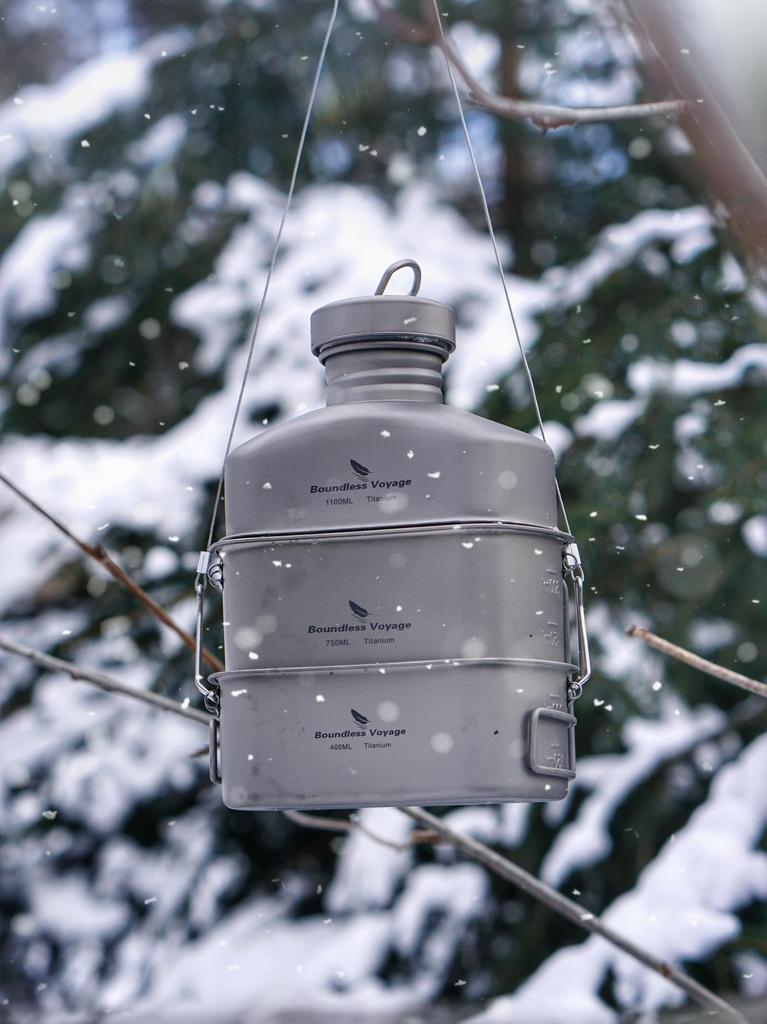 Boundless Voyage Titanium Rice Cooker Set Military Mess Kit Camping Cookware 2 Piece Set Ti2048C (400ml+750ml (Hangou)