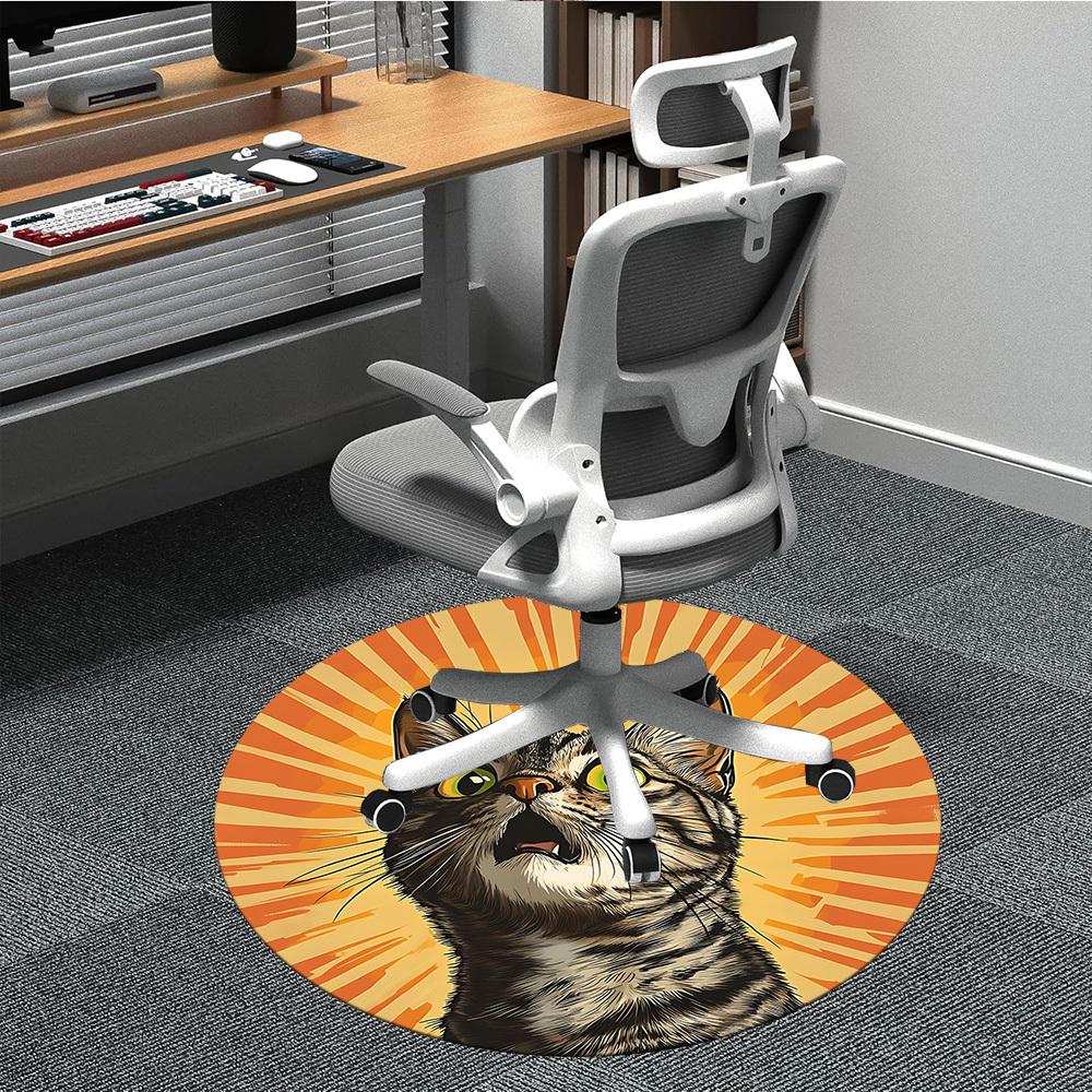 

1pc Cat Sunburst Office Round Area Rug, Under Office Chairs Bedroom Living Room Home Decor, Room Deco, Available in Various Sizes 80cm