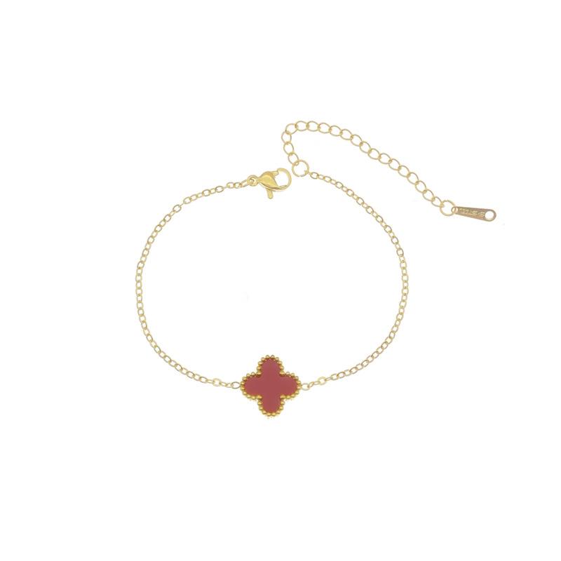 

Легкая роскошь Двусторонний Четырехлистный клевер Одиночный цветок Простой браслет Новая ниша Титановая сталь 18K Цепочка для ключицы Женские украшения