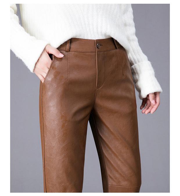 Korean Style High-Waisted Sheepskin Leather Pants for Women, Autumn/Winter 2025 Fashion