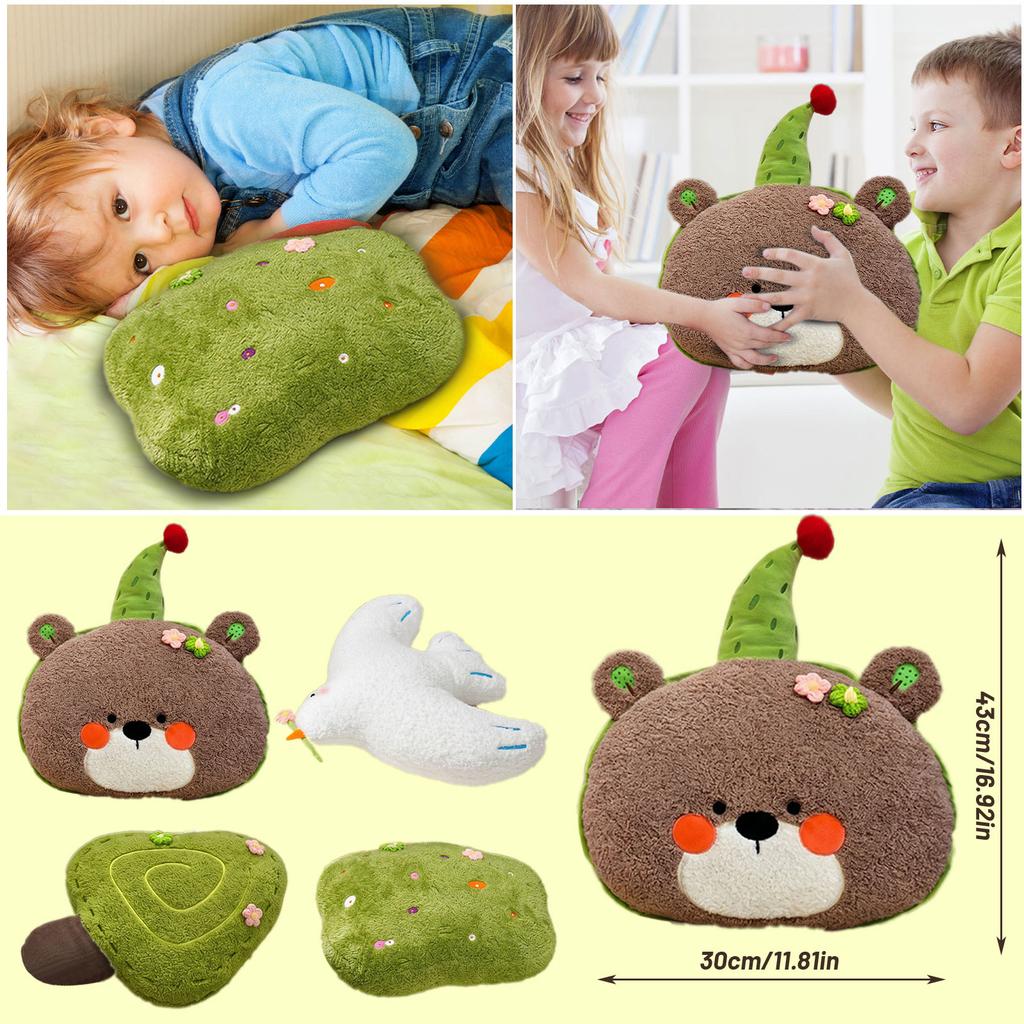Plush Bear Pillow Soft Stuffed Cushion for Office Dormitory Camping Sleeping Decorative Toy Doll Gift for All Ages