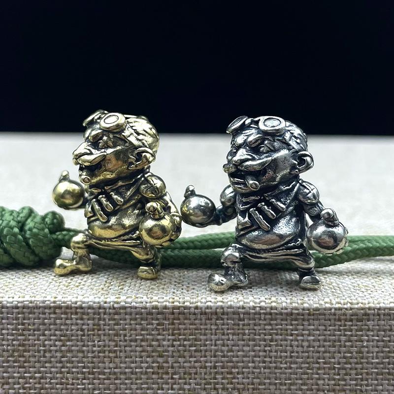 Brass Alliance Gnome Smoking Soldier Engineer Knife Beads Diy Paracord Woven Lanyard Keychain Pendants Edc Tool Accessories