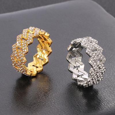 Iced Out Cuban Link Chain Ring for Men and Women, Gold Plated Bling, CZ Simulated Zircon, Hip Hop, Personalized Fashion