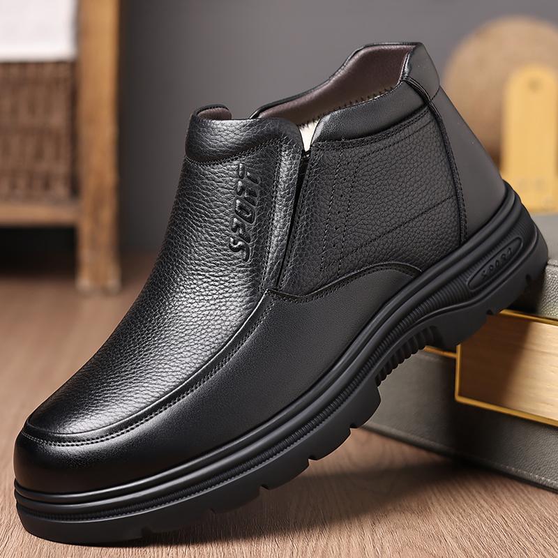 Fashion Men Winter Plush Snow Boots Casual High Top Shoes Classic Male Motorcycle Boots Comfy Business Walking Shoes Leisure Walk Botas