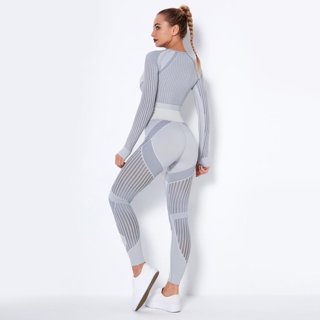 Seamless Yoga Clothes, Quick Drying Clothes, Perky Buttocks, Tight Stripes, Hollowed Out Fitness Pants, Two-Piece Set For Women