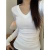 Women's V-Neck Long-Sleeve Top - Spicy Girl Style, White, Versatile Base Layer for Autumn/Winter