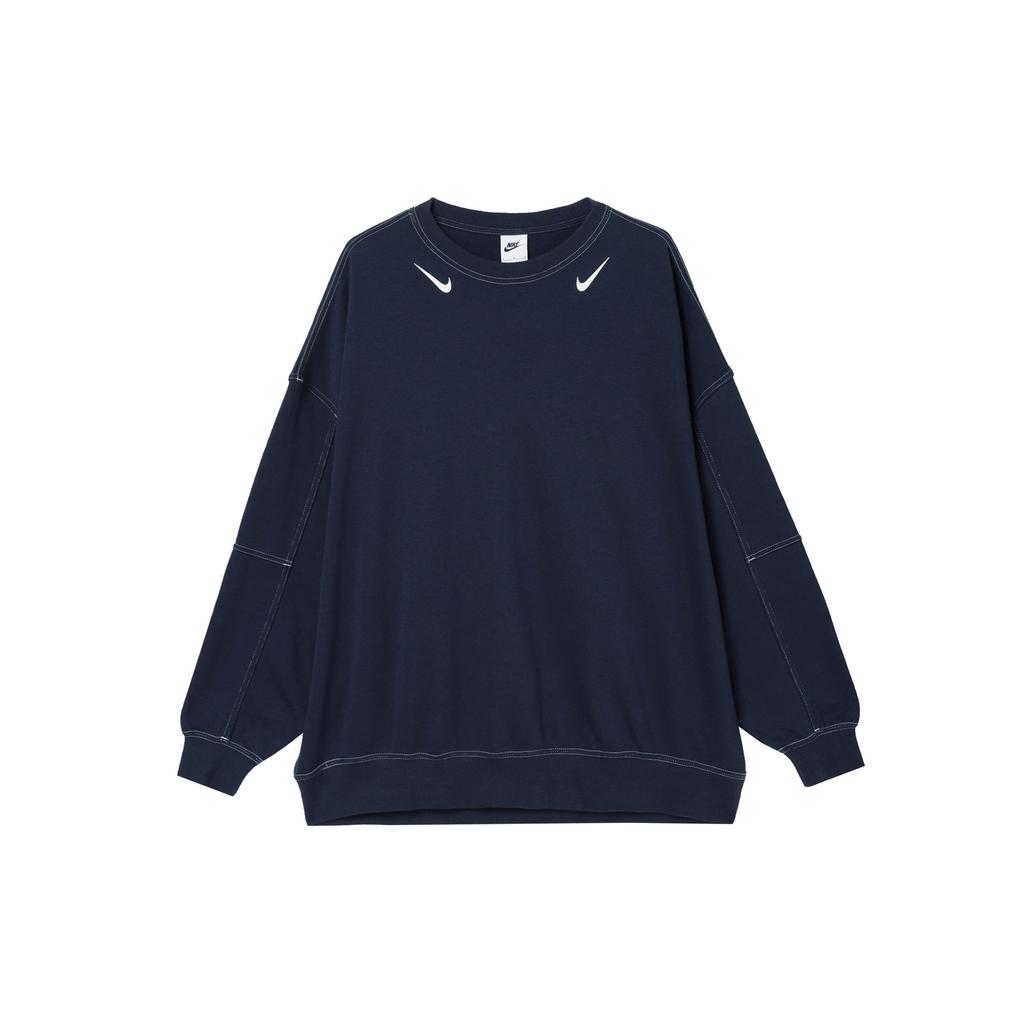Nike Sportswear French Terry Printed Crewneck Long Sleeve Pullover Sweatshirt Women Sweatshirt Obsidian DZ6302-451