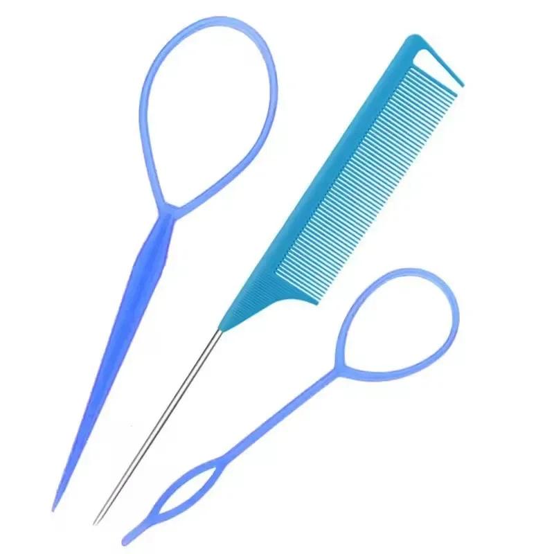 3/4Pieces Pink Hair Styling Set Rubber Band Cutter Mouse Tail Comb Hair Styling Tools Hair Braid Accessories Ponytail Maker Kits