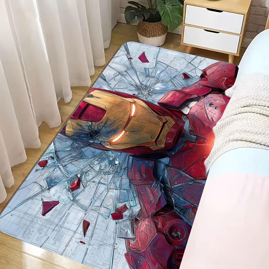 Marvel Has Authorized 1pc Cartoon Printed Floor Mat, Iron Red And Golden Armor Shattered Glass Background Hero Image, Easy to
