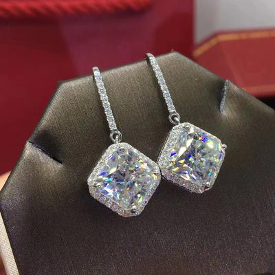 Huitan Gorgeous Color Crystal Square Zirconia Drop Earrings Women Brilliant Bridal Marriage Earrings Gift Fashion Jewelry
